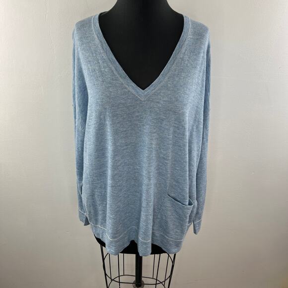 EILEEN FISHER Blue Top Merino Wool Alpaca Ribbed V-Neck Dropped Shoulder S M L? - Picture 2 of 8